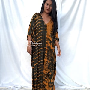 Olive Green w Orange Tie Dye Kaftan A-93 Moroccan Kaftan Dress Luxury Caftan African Womens Dresses Tropical Vacation Outfit Resort