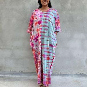 Cotton Jersey Kaftan Luxury CO-47 ~ Tie Dye Tropical Dress, Vacation Caftan, Womens Summer Dresses, Plus Size Kaftan Dress, Resort Wear