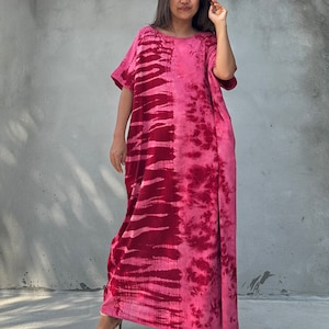 Red With Tie Dye Fine Jersey Cotton Kaftan Dress Alice-17 ~ Luxury Lounge Wear, Resort Dress, Spring Clothing, Cruise Dress,Gift For Her