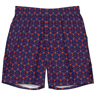Men's Geometric Swim Trunks: Navy & Orange Beach Style