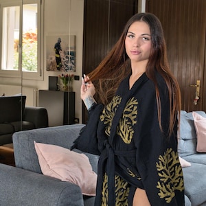 Handmade Turkish Cotton robe, Muslin Cotton Kimono Robe, Lightweight robe, Handmade Block Print Robe, dressing gown, unique wear