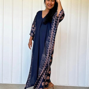 Hand Silkscreened Beautiful Kaftan - Silky Caftan Dress  African Kaftan Dress  Beach Cover Up  Tropical Vacation Dress  Cruise Gown  Resort