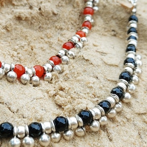 A01 silver anklet beaded black / red boho beach summer women jewelry gift
