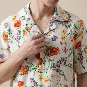 Men’s Floral Resort Set | Cuban Collar Shirt & Shorts | Cotton Linen